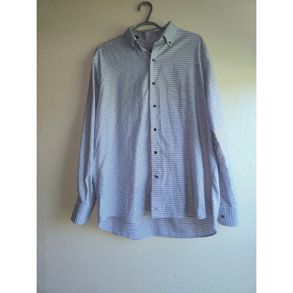 David Donohue Houndstooth Button-Down Shirt Men's Large Blue & Brown Long Sleeve